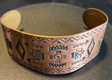 Fred Harvey Copper Cuff Bracelet Wheeler Manufacturing WMCO 30mm Navajo Symbols