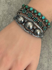 Vintage FRED HARVEY ERA Navajo CONCHO DOME Sterling Silver Bracelet - Additional view 1