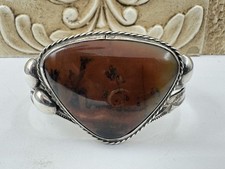 Old Fred Harvey Era Navajo Sterling Petrified Wood Cuff Bracelet 46g - Additional view 2