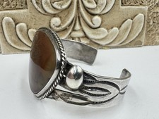 Old Fred Harvey Era Navajo Sterling Petrified Wood Cuff Bracelet 46g - Additional view 5