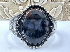 VTG Old Fred Harvey Navajo Sterling Silver Big Picture Jasper 48g Cuff Native - Additional view 1