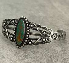 OLD FRED HARVEY WHIRLING LOG THUNDERBIRDS Navajo Turquoise Sterling Bracelet 7in - Additional view 2