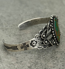 OLD FRED HARVEY WHIRLING LOG THUNDERBIRDS Navajo Turquoise Sterling Bracelet 7in - Additional view 6