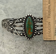 OLD FRED HARVEY WHIRLING LOG THUNDERBIRDS Navajo Turquoise Sterling Bracelet 7in - Additional view 9