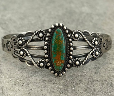 OLD FRED HARVEY WHIRLING LOG THUNDERBIRDS Navajo Turquoise Sterling Bracelet 7in