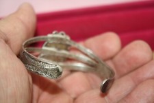 Old Fred Harvey Era Native American Sterling Silver Stamped Cuff Bracelet Agate? - Additional view 5