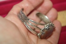 Old Fred Harvey Era Native American Sterling Silver Stamped Cuff Bracelet Agate? - Additional view 8