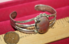 Old Fred Harvey Era Native American Sterling Silver Stamped Cuff Bracelet Agate?