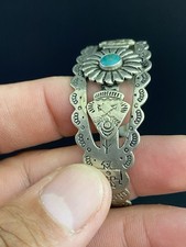 Fred Harvey Style Native American Style Turquoise Alpaca Silver Cuff Bracelet - Additional view 3