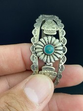 Fred Harvey Style Native American Style Turquoise Alpaca Silver Cuff Bracelet - Additional view 4
