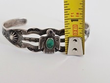 Fred Harvey Era Sterling Silver Turquoise Stamped Details Thunderbird Bracelet - Additional view 11