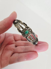 Fred Harvey Era Sterling Silver Turquoise Stamped Details Thunderbird Bracelet - Additional view 4