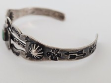 Fred Harvey Era Sterling Silver Turquoise Stamped Details Thunderbird Bracelet - Additional view 7