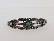 Fred Harvey Era Sterling Silver Turquoise Stamped Details Thunderbird Bracelet