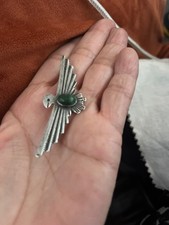 Fred Harvey Sterling Silver Turquoise Thunderbird Pin Brooch 2 1/2 Inches - Additional view 1