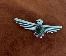 Fred Harvey Sterling Silver Turquoise Thunderbird Pin Brooch 2 1/2 Inches
