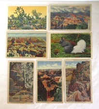Lot of 7 Fred Harvey Linen Postcards, Grand Canyon, Mohave Desert