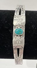 Sterling Silver Fred Harvey Era Turquoise Thunderbird Arrow Cuff Bracelet 9g
