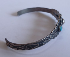 VINTAGE FRED HARVEY NAVAJO SILVER TURQUOISE CUFF BRACELET - Additional view 1