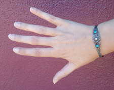 VINTAGE FRED HARVEY NAVAJO SILVER TURQUOISE CUFF BRACELET - Additional view 4