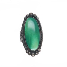 sz5.25 1940's Navajo/Fred Harvey sterling silver green turquoise long ring - Additional view 1