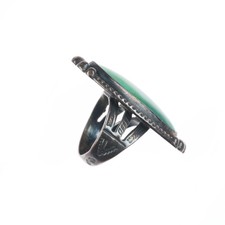 sz5.25 1940's Navajo/Fred Harvey sterling silver green turquoise long ring - Additional view 2