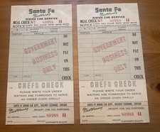 Lot of Vtg Santa Fe Railroad Fred Harvey Dining Car Meal Checks Notepad Ephemera - Additional view 1