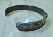 Vtg Navajo 3-STONE TURQUOISE Stamped Sterling SILVER BRACELET Fred Harvey Era - Additional view 11