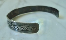 Vtg Navajo 3-STONE TURQUOISE Stamped Sterling SILVER BRACELET Fred Harvey Era - Additional view 8