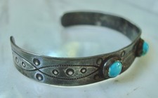 Vtg Navajo 3-STONE TURQUOISE Stamped Sterling SILVER BRACELET Fred Harvey Era - Additional view 10