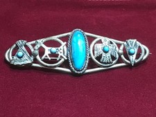🔥HUGE Antique Fred Harvey-era Native American Cabochon Turquoise Silver Brooch - Additional view 12