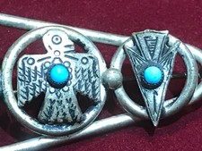 🔥HUGE Antique Fred Harvey-era Native American Cabochon Turquoise Silver Brooch - Additional view 3