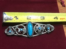 🔥HUGE Antique Fred Harvey-era Native American Cabochon Turquoise Silver Brooch - Additional view 5