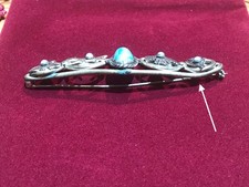 🔥HUGE Antique Fred Harvey-era Native American Cabochon Turquoise Silver Brooch - Additional view 9