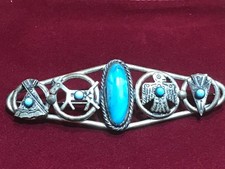 🔥HUGE Antique Fred Harvey-era Native American Cabochon Turquoise Silver Brooch