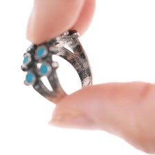 sz6 Vintage Fred Harvey style silver and turquoise double row snake eye ring - Additional view 2