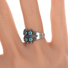sz6 Vintage Fred Harvey style silver and turquoise double row snake eye ring - Additional view 3