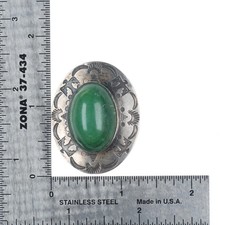 c1940's Fred Harvey era sterling silver green turquoise thunderbird stamped pin - Additional view 3