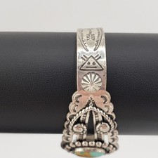 Fred Harvey Bracelet Silver Genuine Turquoise Split Shank Pretty Girl Souvenir  - Additional view 7