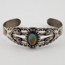 Fred Harvey Bracelet Silver Genuine Turquoise Split Shank Pretty Girl Souvenir