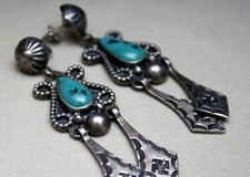 Vintage Whirling Logs Native American Navajo Sterling Silver Turquoise Earrings - Additional view 5