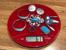 🔥HUGE Antique Fred Harvey-era Native American Cabochon Turquoise Silver Lot 61g - Additional view 1