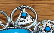 🔥HUGE Antique Fred Harvey-era Native American Cabochon Turquoise Silver Lot 61g - Additional view 3