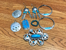🔥HUGE Antique Fred Harvey-era Native American Cabochon Turquoise Silver Lot 61g - Additional view 21