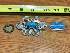 🔥HUGE Antique Fred Harvey-era Native American Cabochon Turquoise Silver Lot 61g - Additional view 5