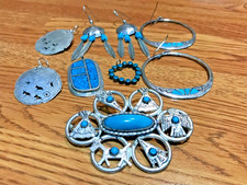 🔥HUGE Antique Fred Harvey-era Native American Cabochon Turquoise Silver Lot 61g