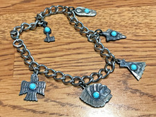 🔥HUGE Antique Fred Harvey-era Native American Cabochon Turquoise Silver Lot 50g - Additional view 15