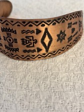 Fred Harvey Copper Cuff Bracelet Wheeler Manufacturing WMCO 30mm Navajo Symbols - Additional view 2
