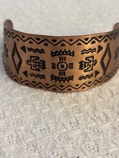 Fred Harvey Copper Cuff Bracelet Wheeler Manufacturing WMCO 30mm Navajo Symbols