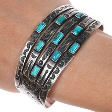 6.5" c1930 Navajo Fred Harvey Whirling Logs thungerbird turquoise cuff bracelet